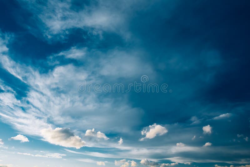 Blue Sky and Fluffy Clouds, Bright Cloudscape Background