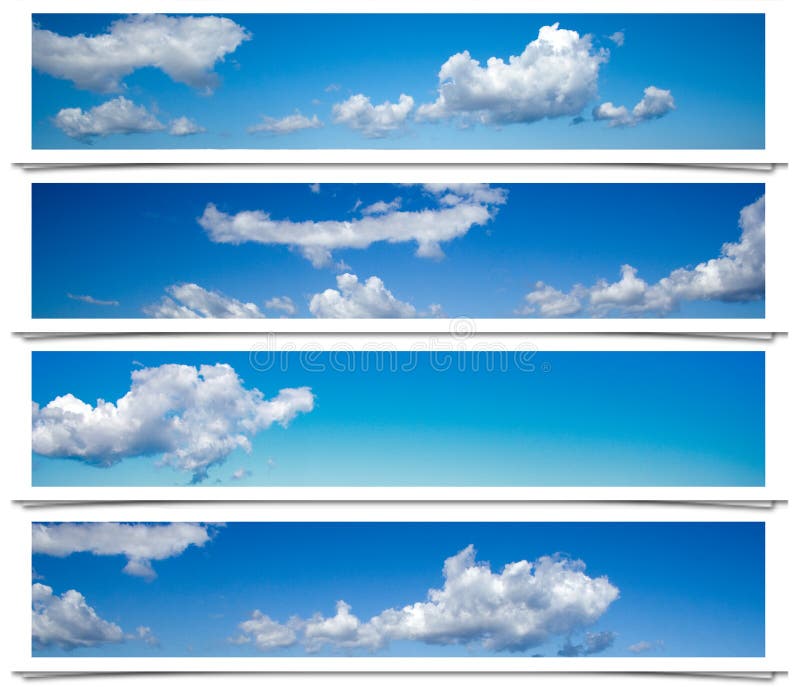 Blue sky with clouds over simple photo frames. Backdrop simple landscape illustrations