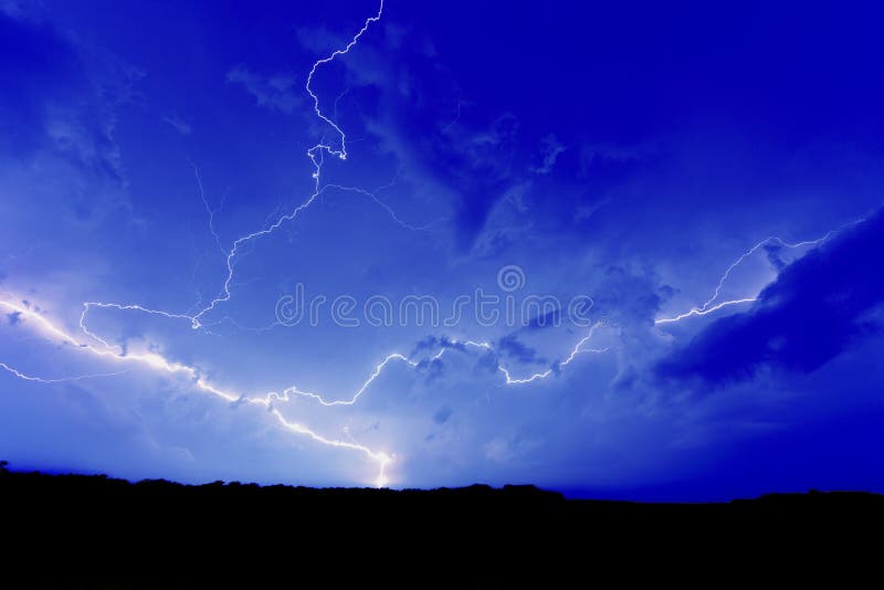Blue Sky Lightning Strike stock image. Image of blue 15526757