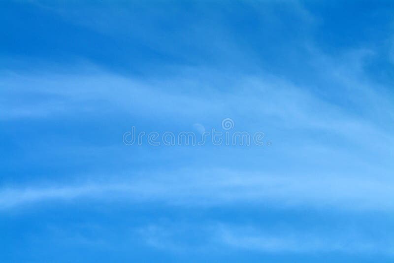 Blue Sky With Moon & Wispy Clouds stock photos Blue Sky With Moon & Wispy Clouds stock photos
