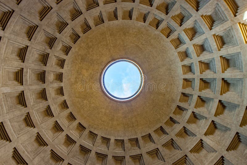 Interior view of roof of Pantheon in Rome. Blue sky visible through hole in dome of Pantheon in Rome royalty free stock photos Interior view of roof of Pantheon in Rome. Blue sky visible through hole in dome of Pantheon in Rome royalty free stock photos