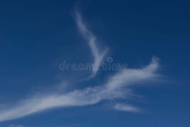 Blue sky with white clouds that form the wings of an angel. The texture of the blue sky and clouds in the form of wings. Strange
