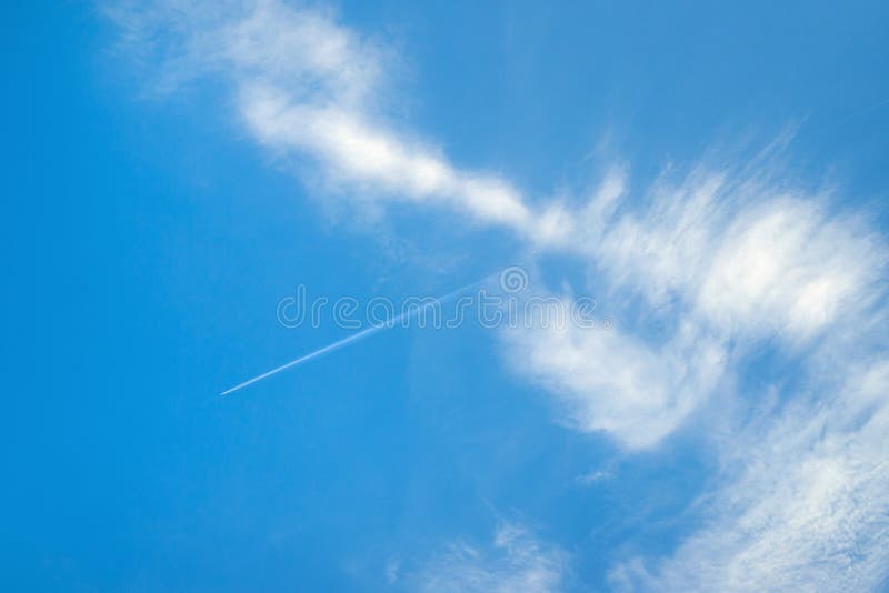 Blue Sky with White Clouds and Jet Trail Stock Photo - Image of climate ...