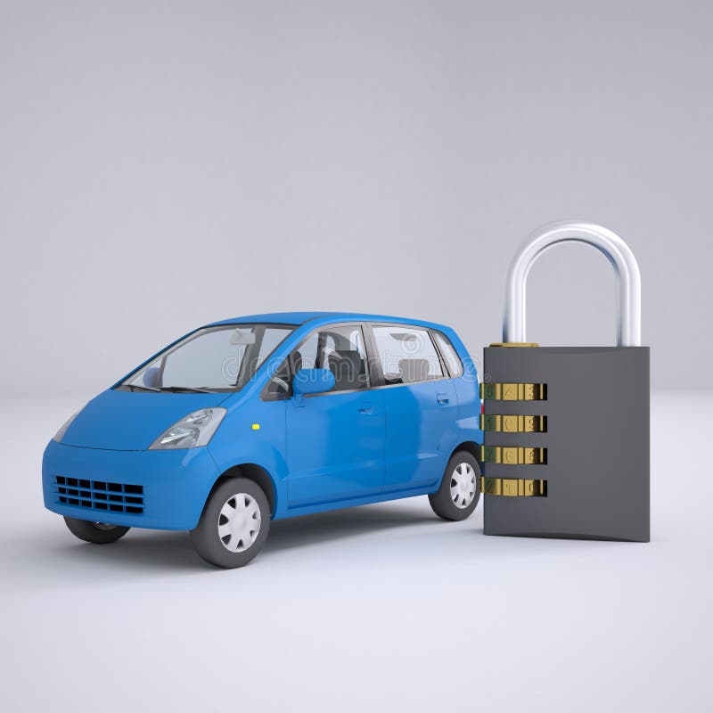 Blue small car and combination lock royalty free illustration