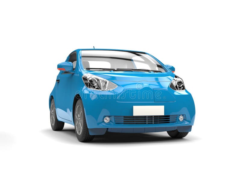 Blue small urban modern electric car - studio shot royalty free illustration
