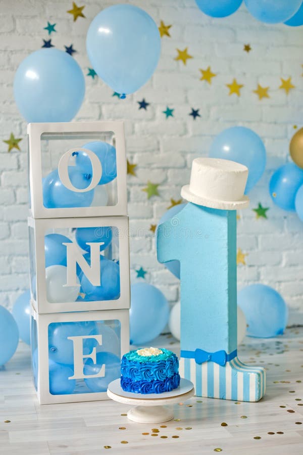 Blue smash cake for boy royalty free stock images