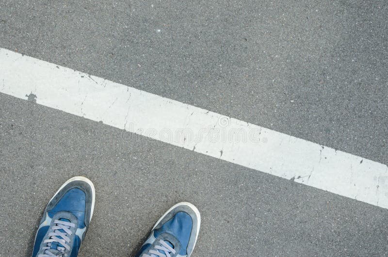 Download Blue Sneakers On Asphalt Top View Stock Photo - Image of ...