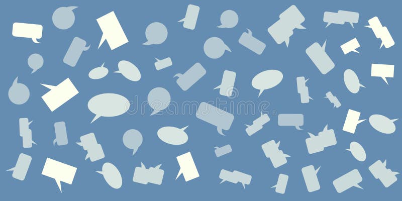 Blue Speech and Thought Bubbles, Simple Text Boxes,Communication Symbols - Pattern of Various Sizes, Shapes and Orientation