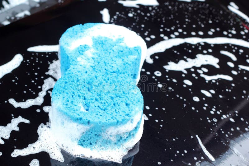 Blue Sponge the Car for Washing Stock Photo Image of muck, dirty