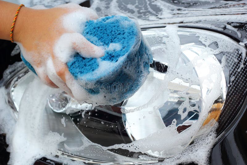 Blue Sponge the Car for Washing Stock Photo Image of transport, clean
