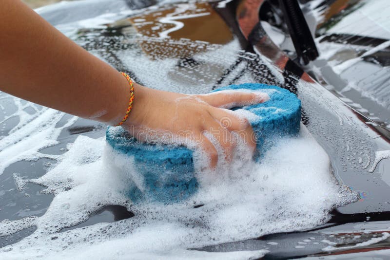 Blue Sponge the Car for Washing Stock Photo Image of transport, clean