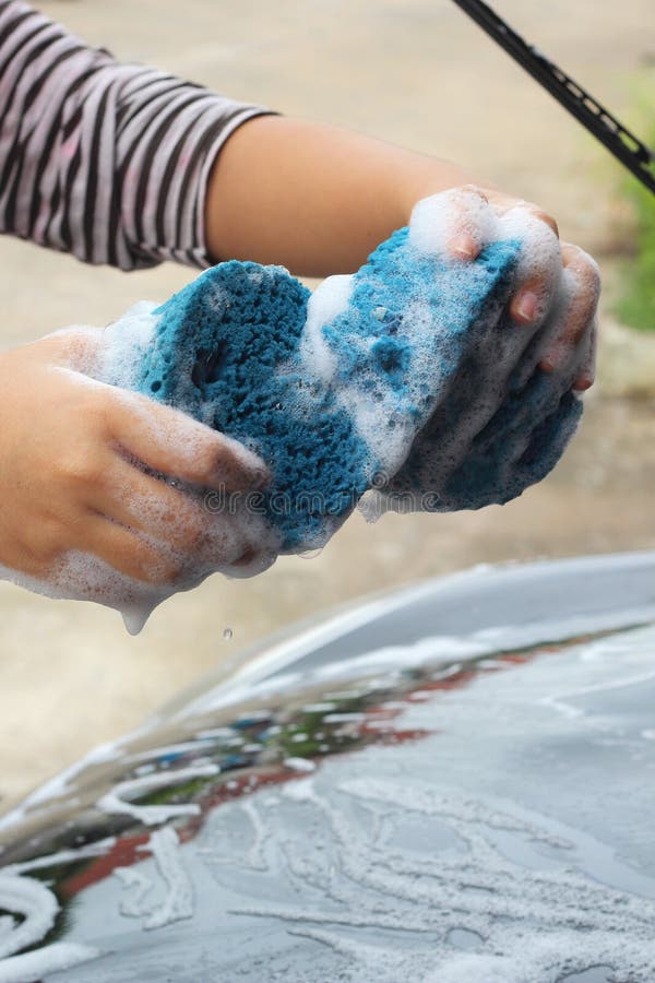 Blue Sponge the Car for Washing Stock Photo Image of auto, vehicle
