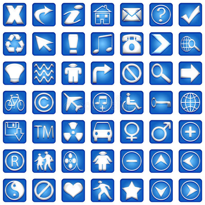 Blue Square Icons Set Part 1