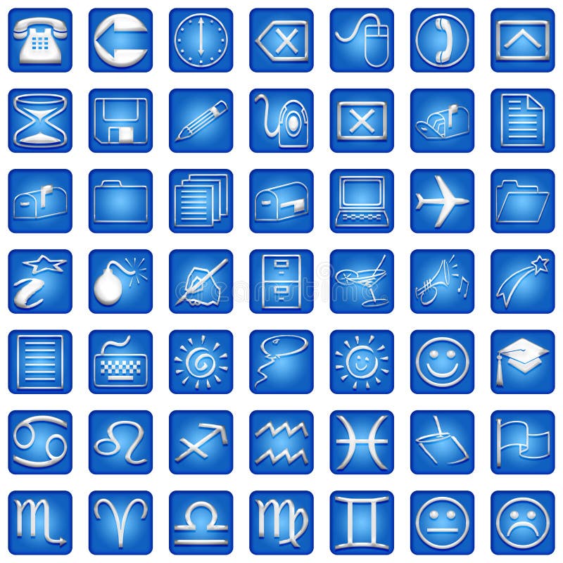 Blue Square Icons Set Part 3