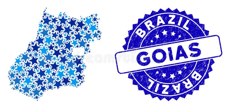 Blue Star Goias State Map Mosaic and Textured Stamp Seal royalty free illustration