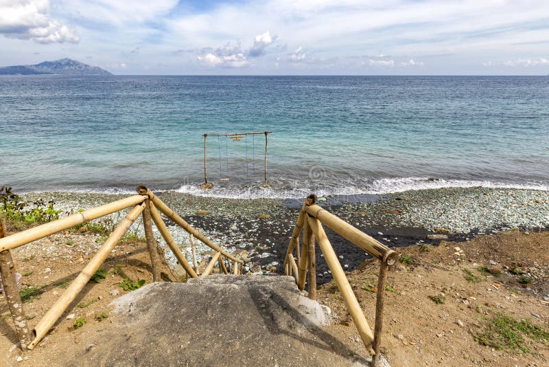 Blue stone beach stairs