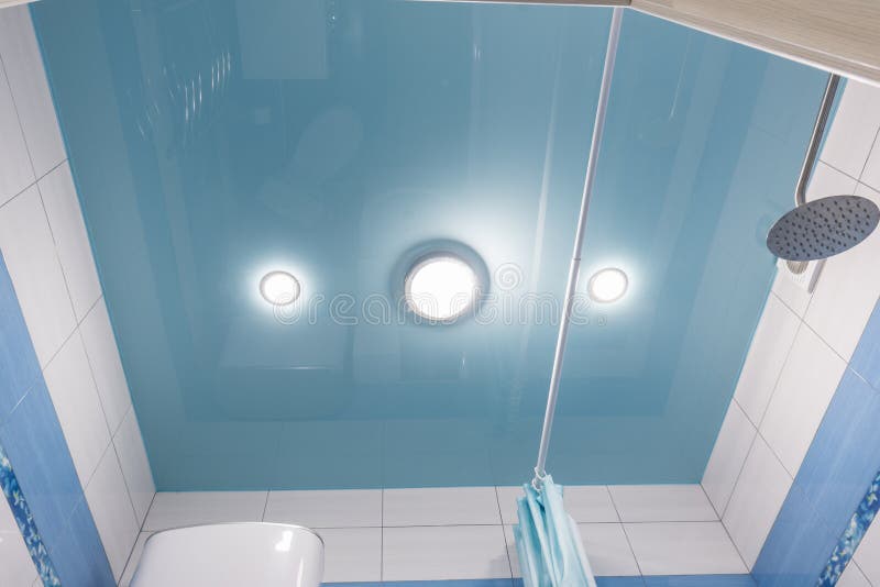 Blue Stretch Ceiling in Bathroom Stock Image Image of bathroom, spot