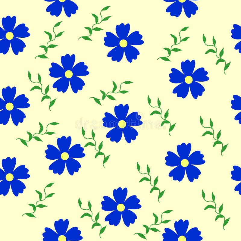 Blue Summer Flowers on a Light Background with Leaves Stock Vector