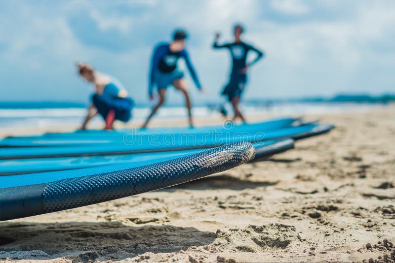 Blue Surfboards in the Sand on the Beach Stock Photo Image of color