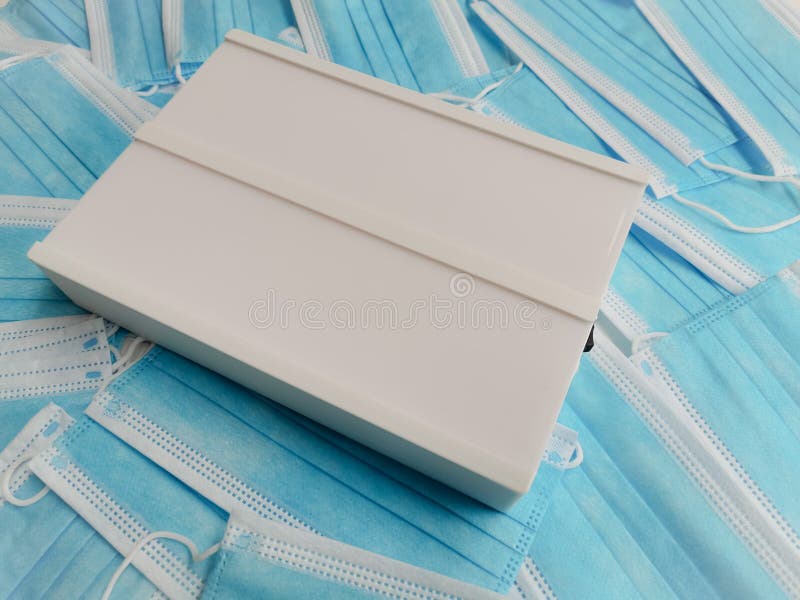 Blue Surgical Face Masks with an Empty White Light Box Stock Image Image of coronavirus, masks