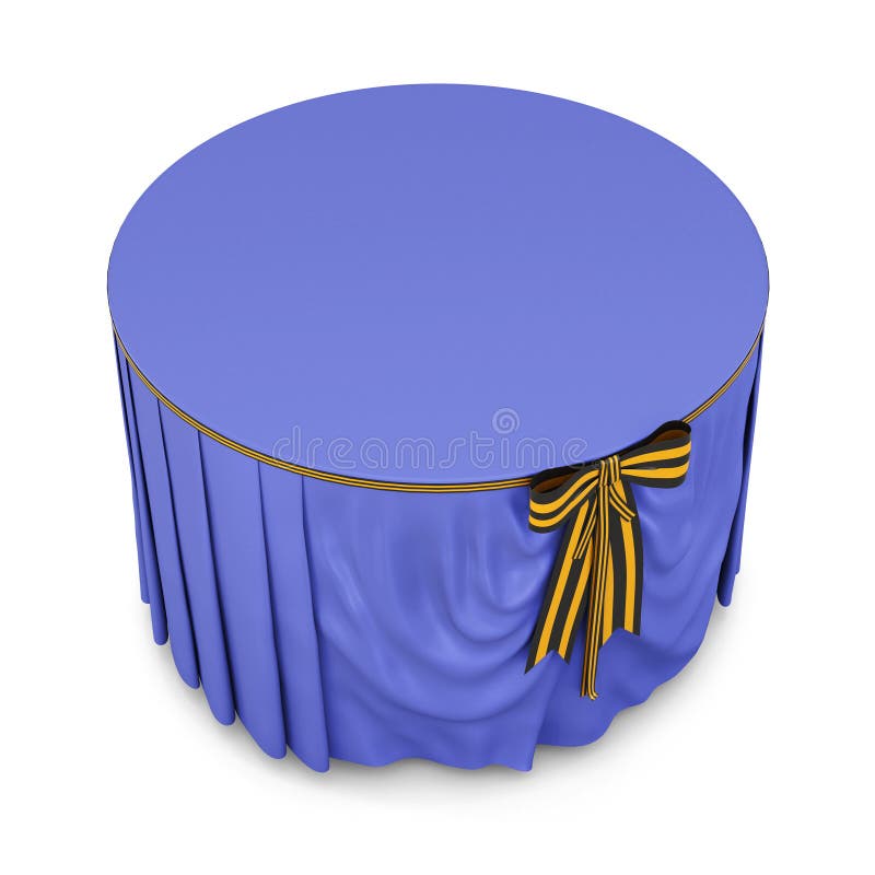 Blue Tablecloth On Round Table Isolated On White Background. 3d Stock