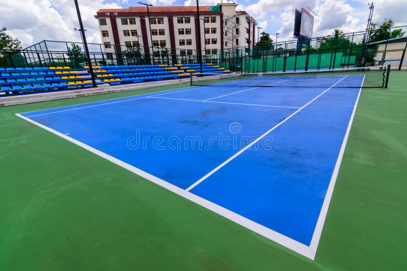 Blue Tennis Court with Lines Stock Image Image of material, outdoor