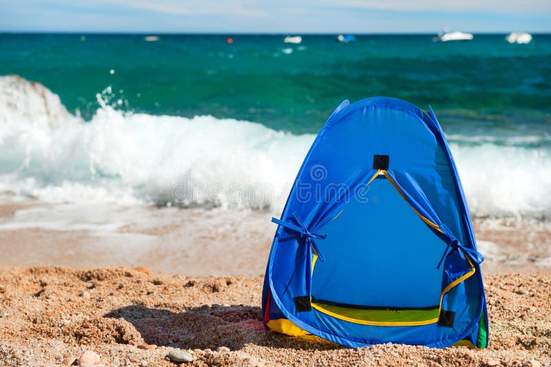 Blue tent at the beach stock photo. Image of beach, summer 18094214
