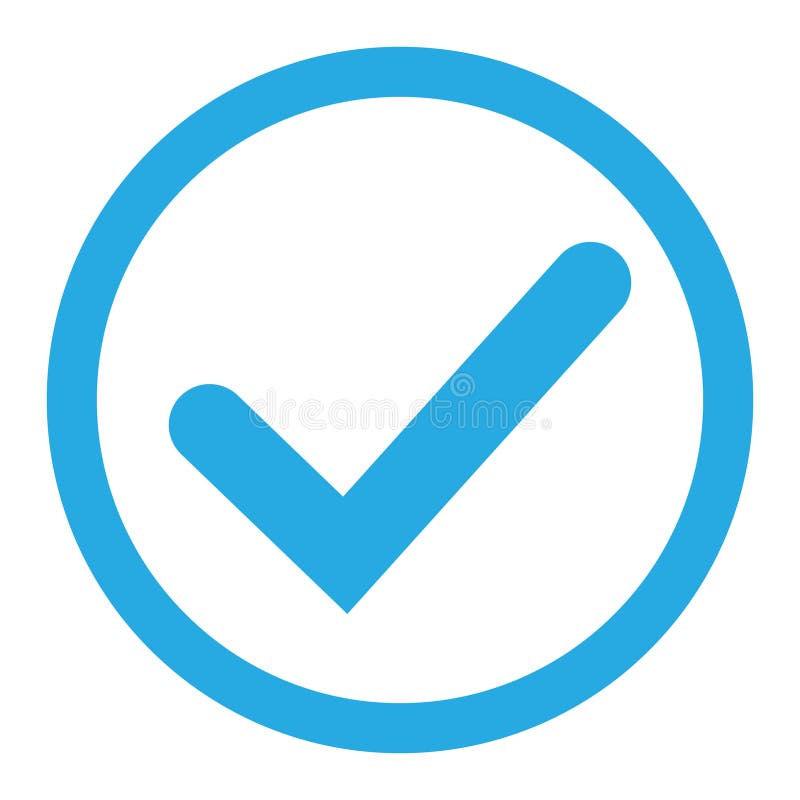 Blue tick icon vector symbol, checkmark isolated on white background, checked icon or correct choice sign, check mark or checkbox