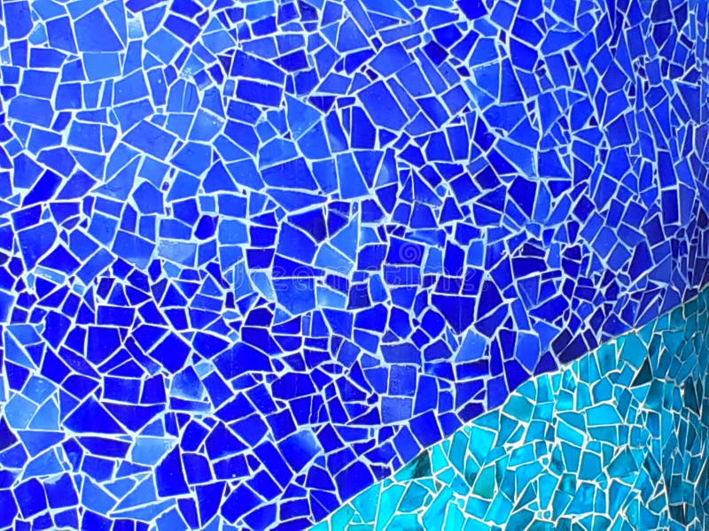 Blue Tiles, Mosaic. Ceramic Work Art on a Wall. Real Texture and