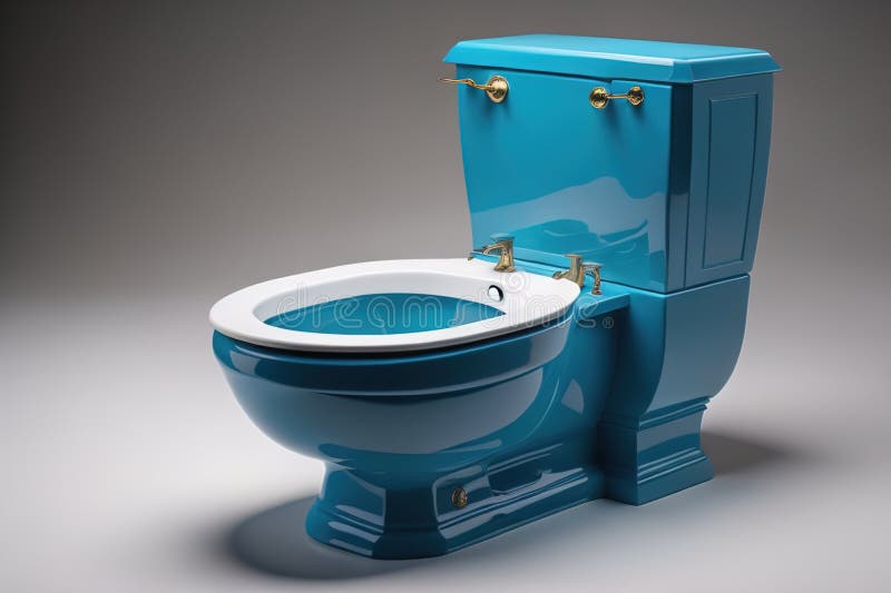 Blue Toilet Bowl on a Gray Background. Generative Ai Stock Photo