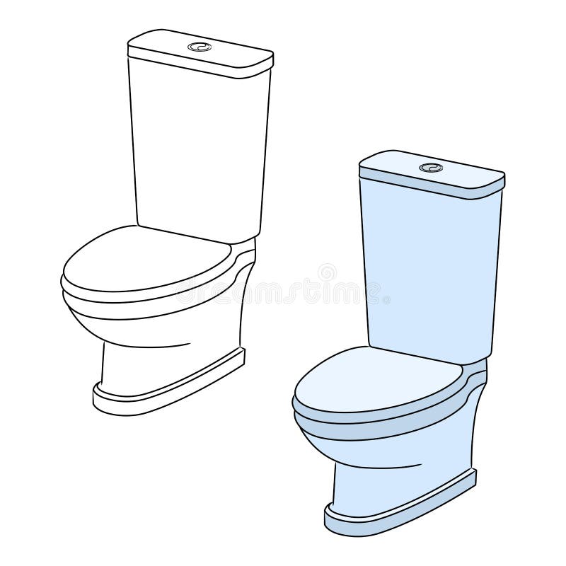 Blue Toilet Bowl. Linear and Color Drawing. Vector Image Stock Vector