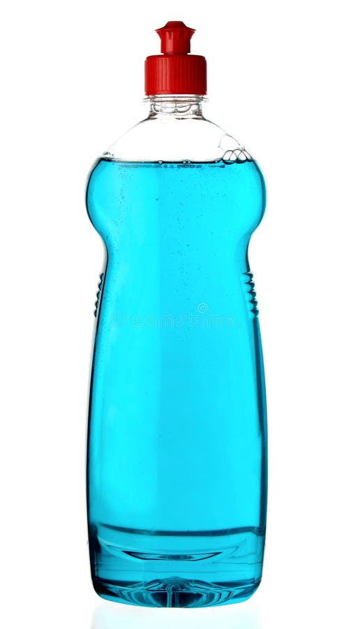 Blue transparent cleaner bottle stock photography