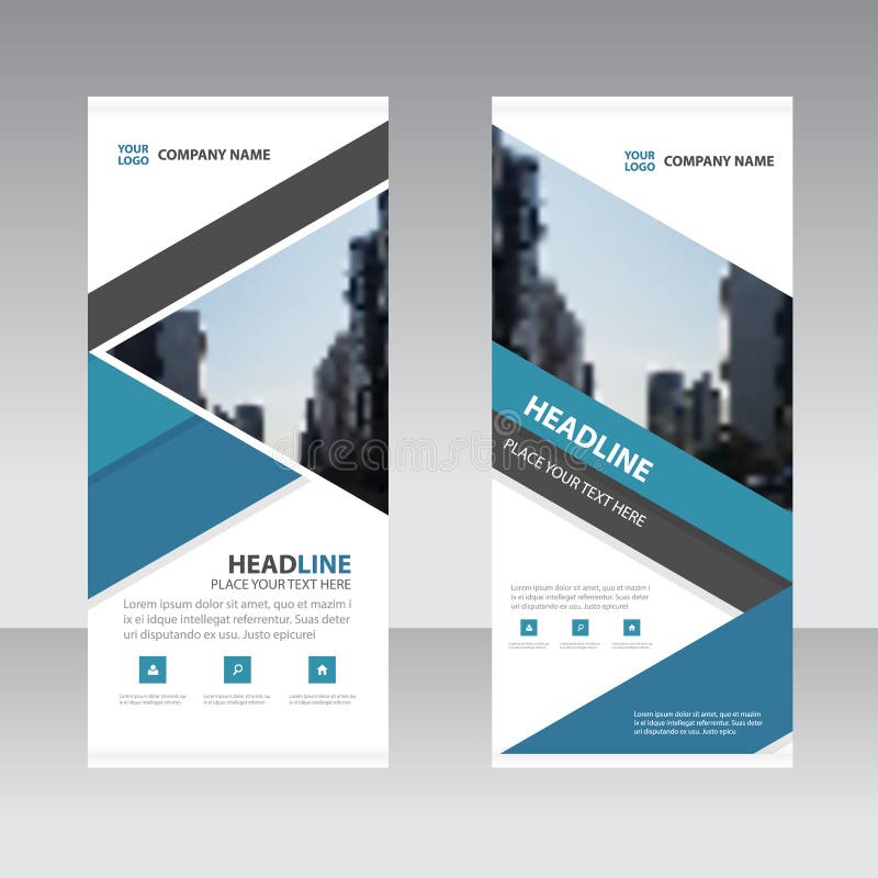 Blue triangle Business Roll Up Banner flat design template , Abstract Geometric banner template Vector illustration set stock illustration