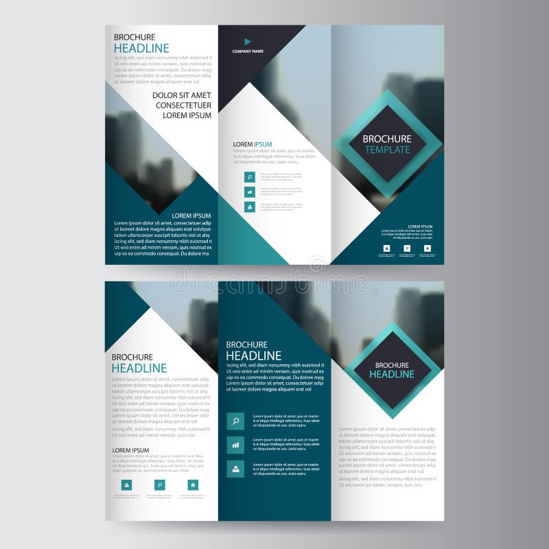 Blue triangle business trifold Leaflet Brochure Flyer report template vector minimal flat design set, abstract three fold vector illustration