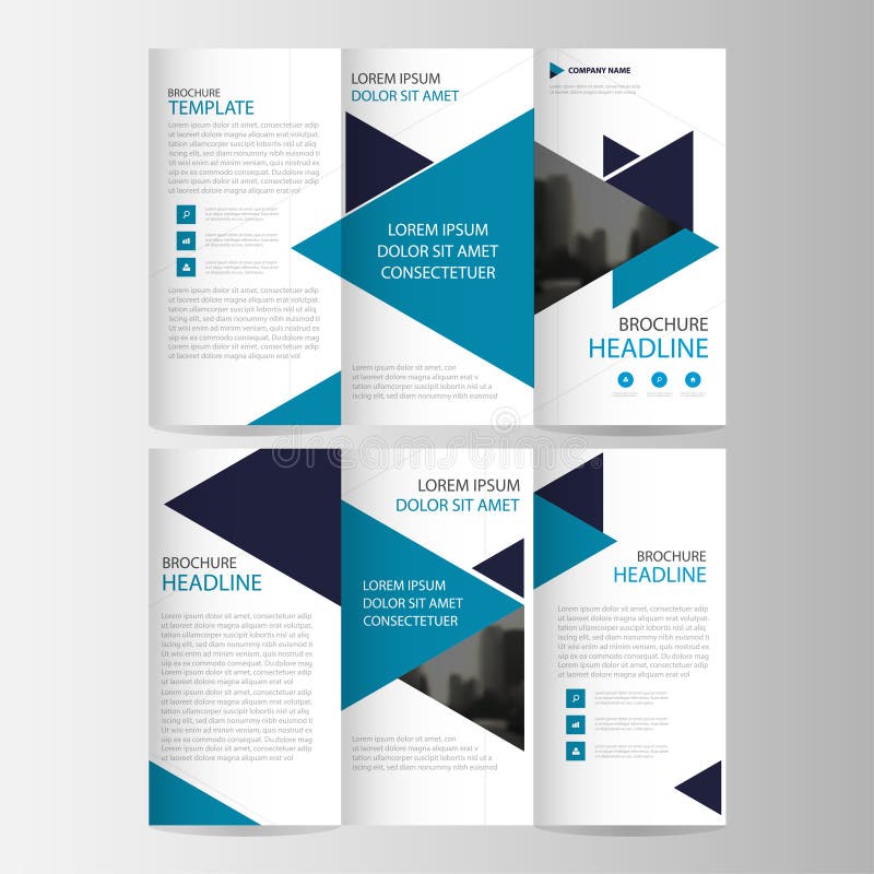 Blue triangle business trifold Leaflet Brochure Flyer report template vector minimal flat design set, abstract three fold vector illustration