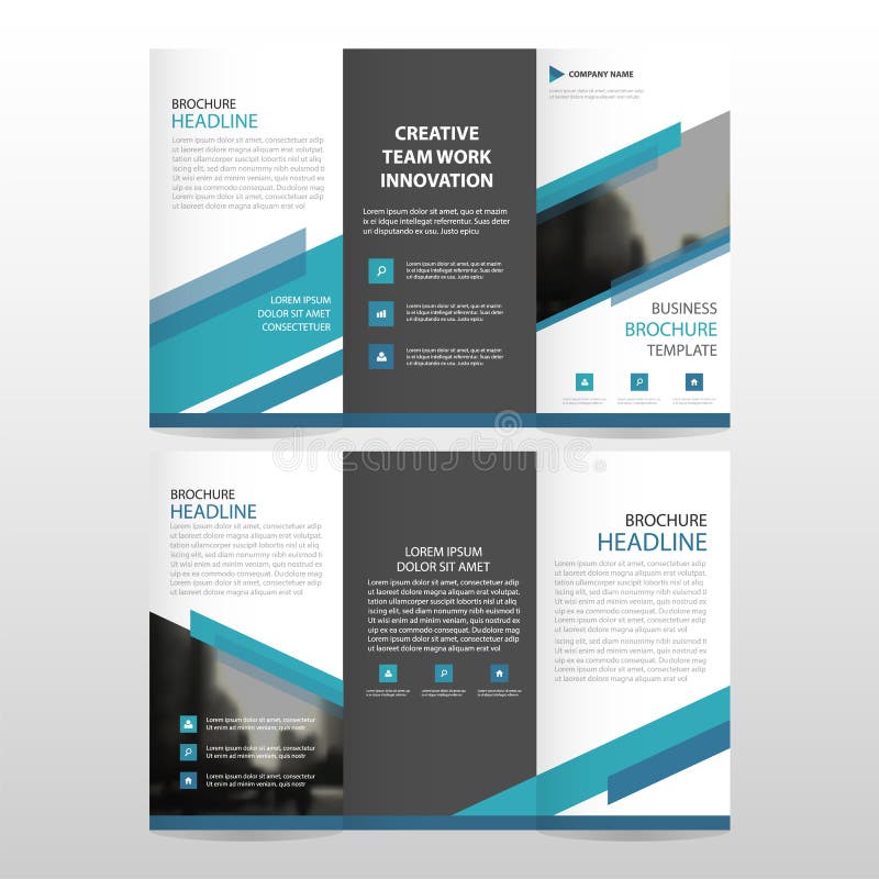 Blue triangle business trifold Leaflet Brochure Flyer report template vector minimal flat design set, abstract three fold royalty free illustration
