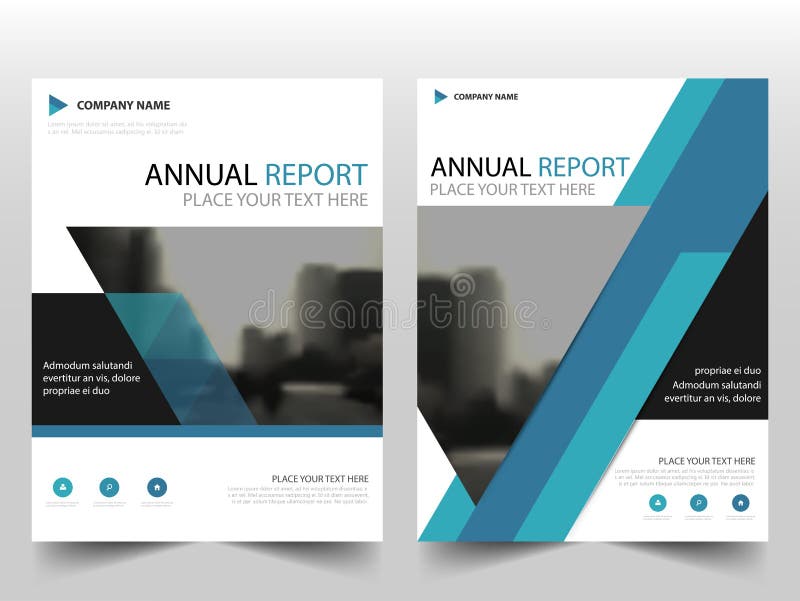 Blue triangle label annual report brochure flyer design template vector, Leaflet cover presentation abstract flat background stock illustration