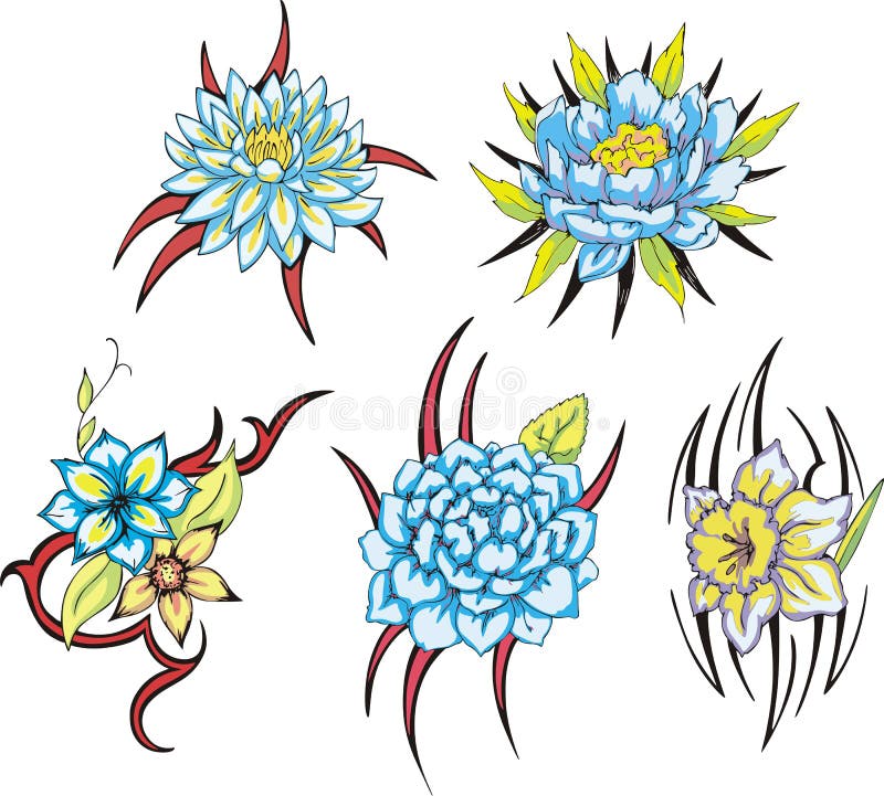Download Blue Tribal Flower Tattoos Stock Vector - Image: 39356243