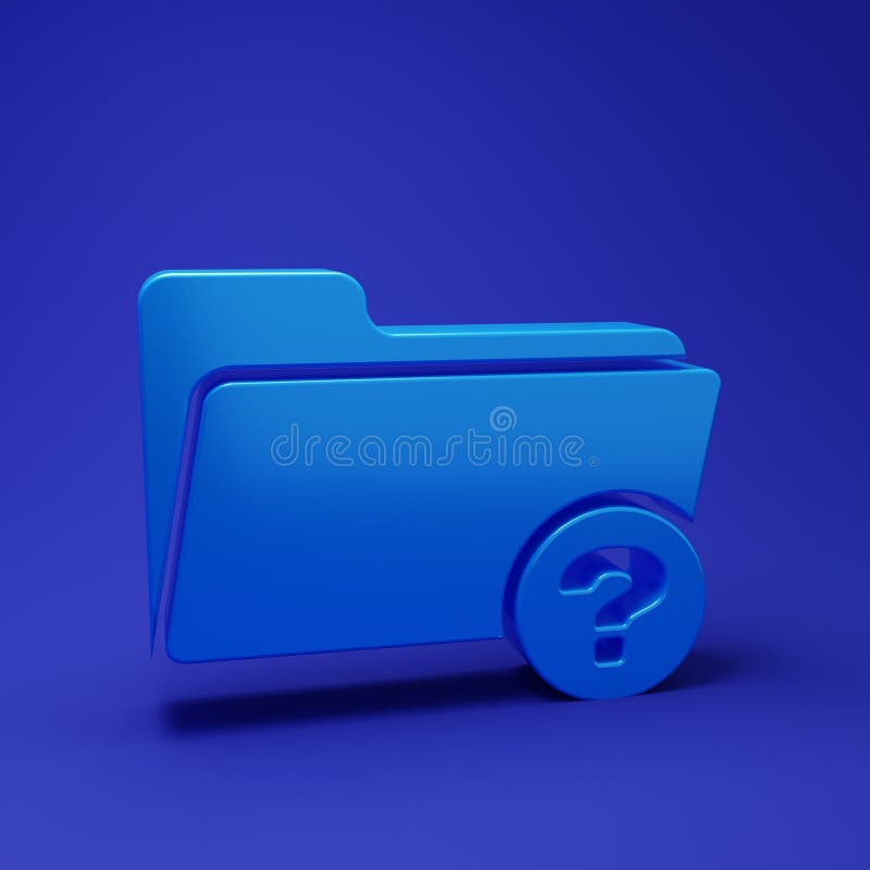 Blue Unknown directory icon isolated on blue background. Magnifying glass and folder. Minimalism concept. 3D render vector illustration