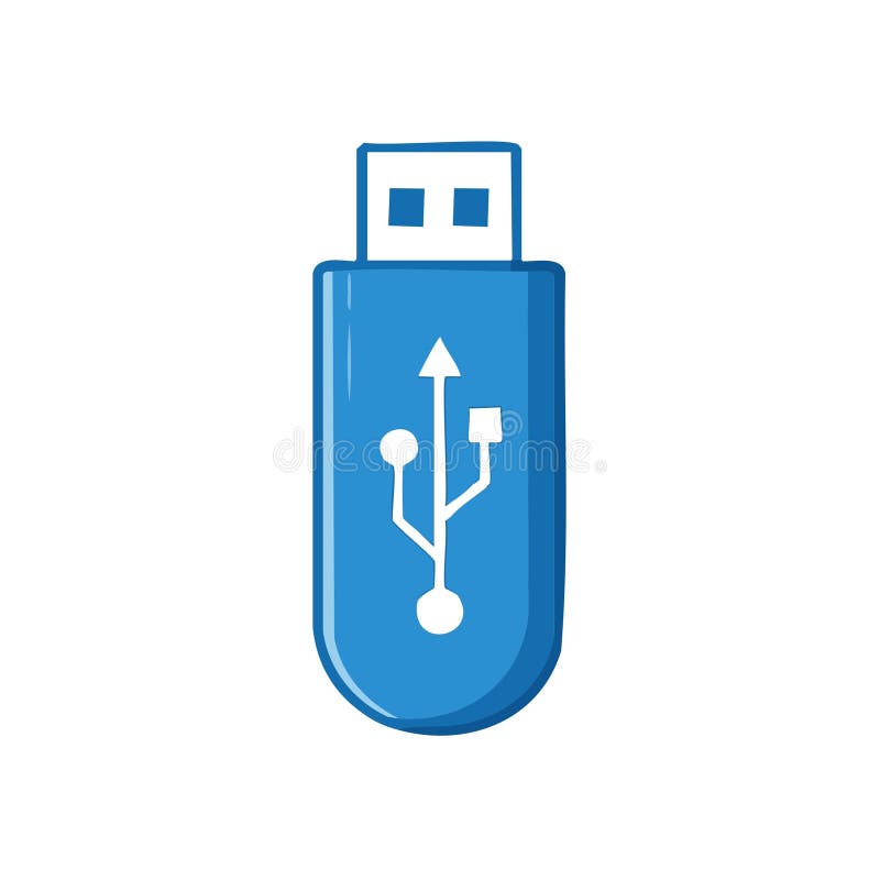 Blue USB Flash Drive with Universal Serial Bus Symbol Illustration stock illustration