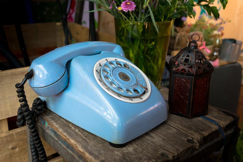 Blue vintage phone stock image. Image of 64820885