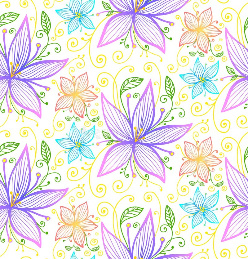 Blue and violet flowers seamless vector pattern