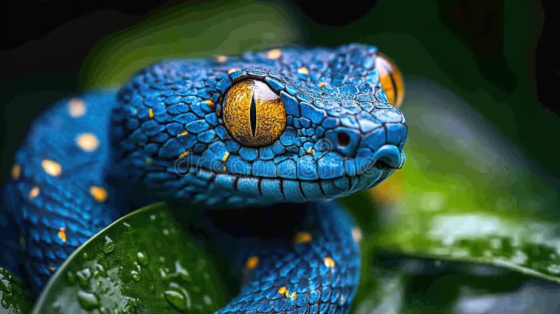 Blue viper snake rainforest closeup nature wildlife royalty free illustration