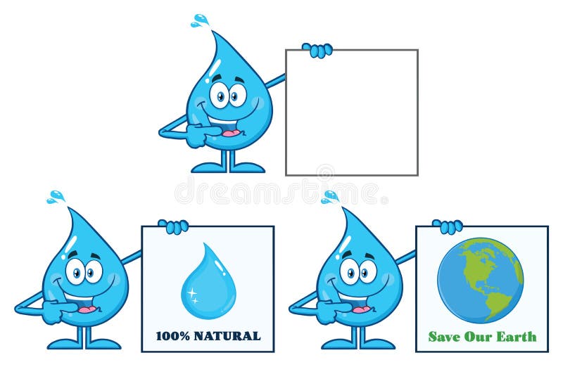 Blue Water Drop Cartoon Mascot Character Set 7. Collection
