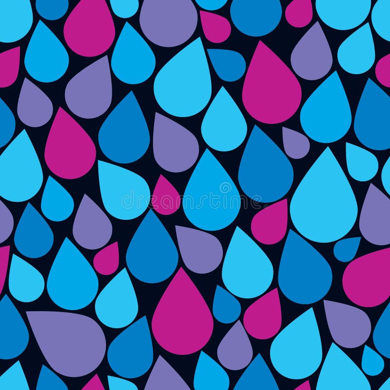 Blue water drops, rainfalls continuous vector background. H2O