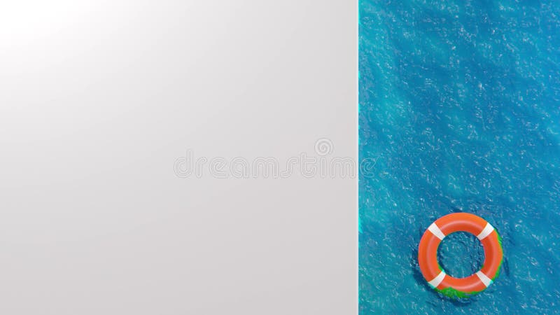 Blue water pool with orange life buoy.