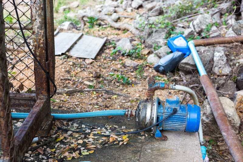 Blue Water Pump on the Ground in the House. Stock Image Image of