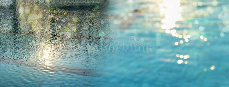 Blue Water in Swimming Pool with Summer Shining Glitter Banner Background  Stock Photo - Image of blue, banner: 210206188