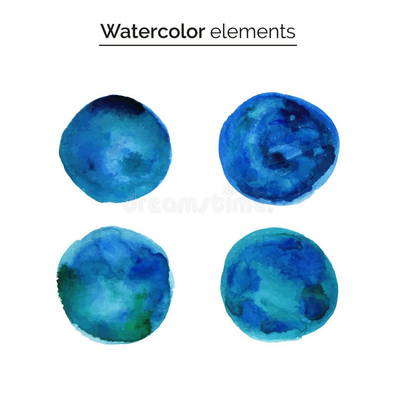 Blue Watercolor Design Elements Set Isolated Watercolor Paint Circles