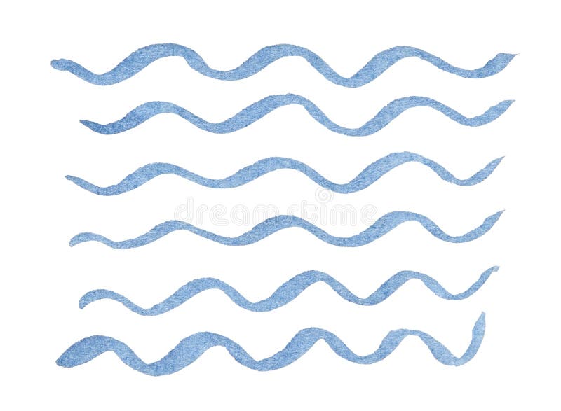 Blue watercolor wavy lines pattern in various horizontal wave shapes on white royalty free stock images